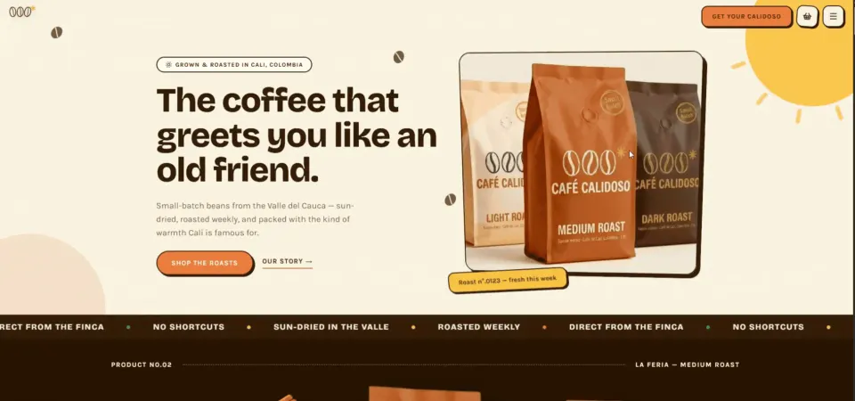Vista del proyecto Calidoso · Café